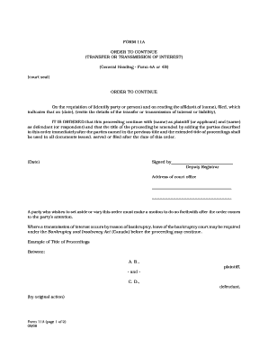 Order to Continue Transfer of Interest