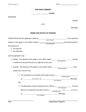 Order and Notice of Hearing Form 76J