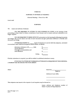 Subpoena to Witness Form 53A