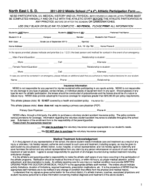 North East ISD Middle School Athletic Participation Form