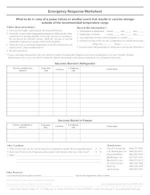 Emergency Response Worksheet for Vaccine Storage