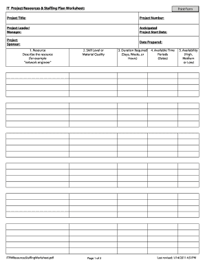 IT Project Resources & Staffing Plan Worksheet