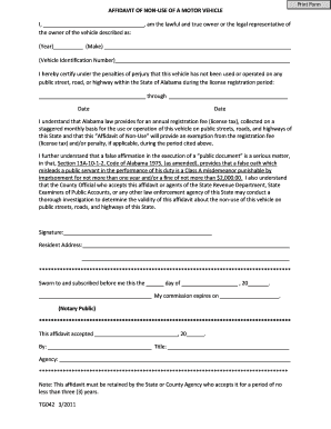 Affidavit of Non-Use of a Motor Vehicle