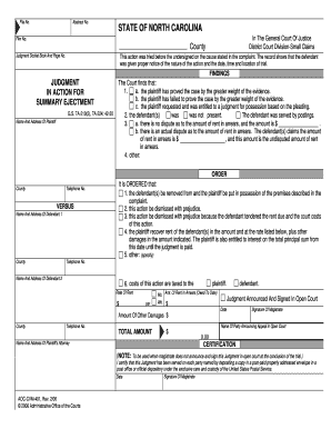 North Carolina Small Claims Court Judgment Form