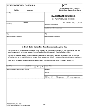 North Carolina Small Claims Magistrate Summons