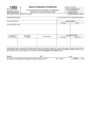 IRS Form 1363 Air Transportation Tax Exemption