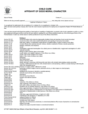Child Care Affidavit of Good Moral Character