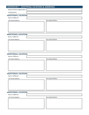 Fillable Online ADDENDUM 1 ADDITIONAL LOCATIONS &amp; ADDRESSES Fax Email ...