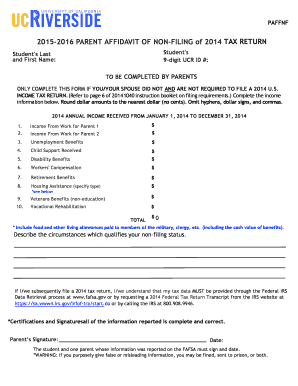 2014 Parent Affidavit of Non-Filing