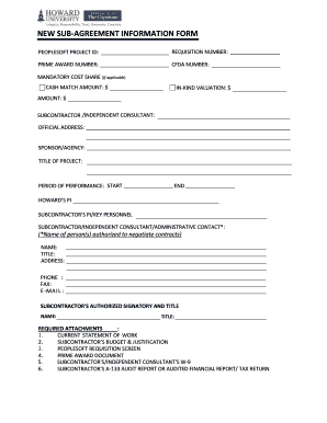 New Sub-Agreement Information Form