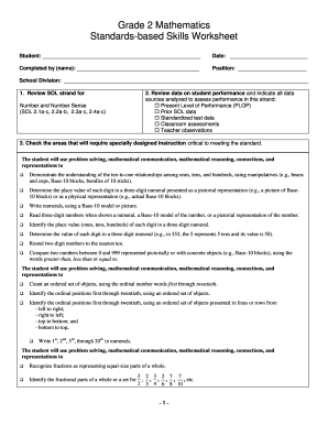Grade 2 Mathematics Standards Worksheet