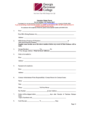 Georgia Vendor Data Form