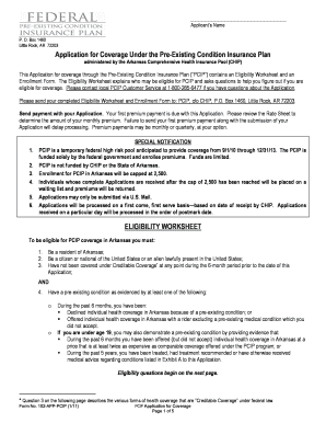 Arkansas Pre-Existing Condition Insurance Plan Application