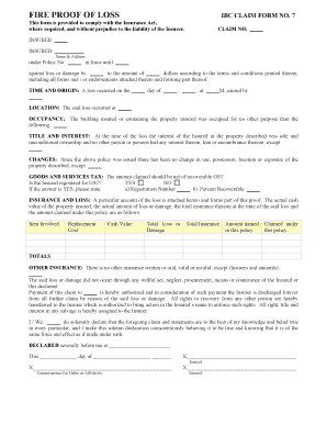 Fire Proof of Loss IBC Claim Form No. 7