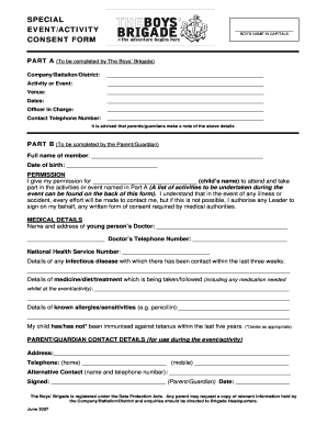 Boys' Brigade Event Consent Form
