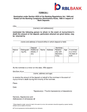 Bank Deposit Nomination Form