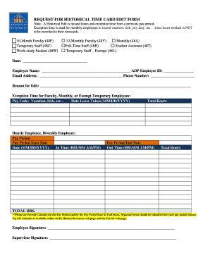 Request for Historical Time Card Edit Form