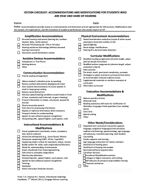 Fillable Online nhdeafhhed IEP504 CHECKLIST ACCOMMODATIONS AND ...