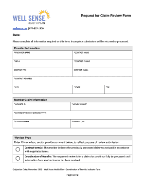 Well Sense Health Plan Request for Claim Review Form