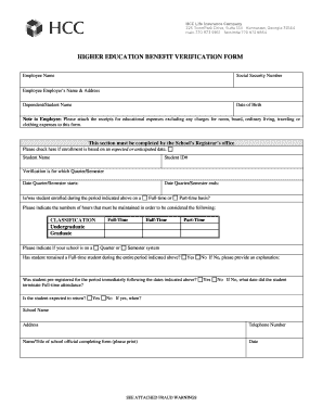 Higher Education Benefit Verification Form