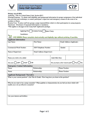US Air Force Camp Staff Application