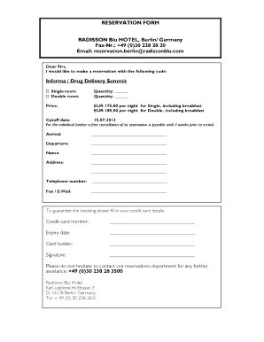 RESERVATION FORM RADISSON Blu HOTEL Berlin Germany Fax - giievent