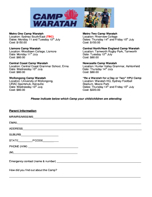 Waratah Rugby Camp Registration Form