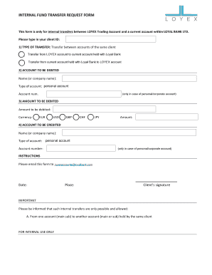 Loyal Bank Internal Fund Transfer Request Form