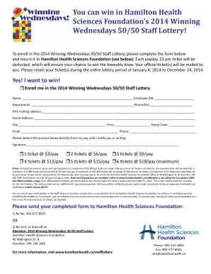 2014 Winning Wednesdays 50/50 Staff Lottery Enrollment Form