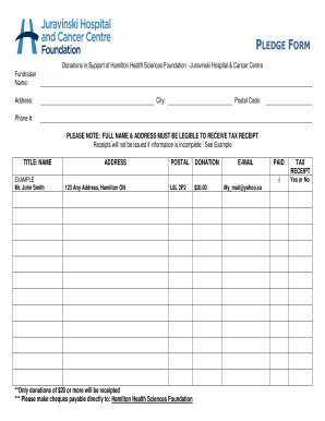 Hamilton Health Sciences Foundation Pledge Form