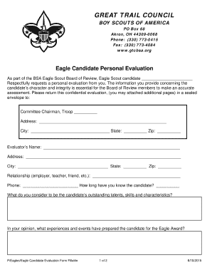 Eagle Scout Candidate Evaluation Form