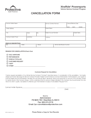 XtraRide Powersports Vehicle Service Contract Cancellation Form