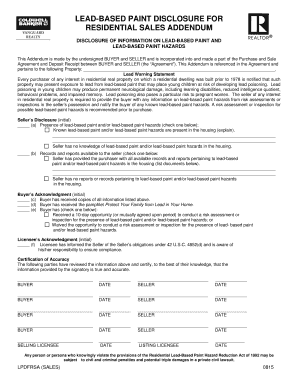Lead-Based Paint Disclosure for Residential Sales Addendum