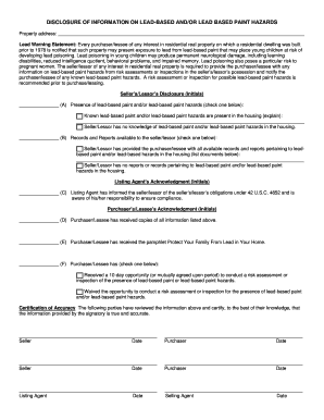 Lead-Based Paint Disclosure Form