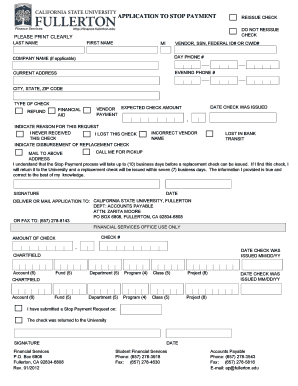California State University Stop Payment Request Form