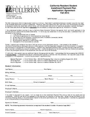 California Resident Student Installment Payment Plan Application Agreement