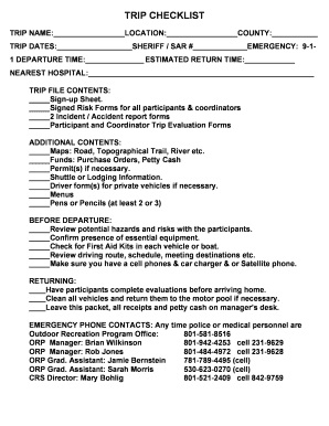 TRIP CHECKLIST - University of Utah - campusrec utah
