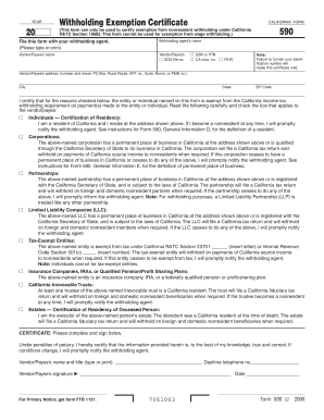 California Withholding Exemption Certificate
