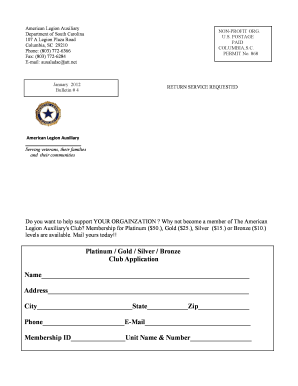 American Legion Auxiliary Club Application