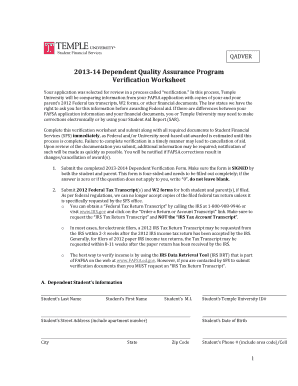 2013-14 Dependent Verification Worksheet