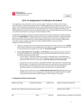 2013-14 Independent Verification Worksheet