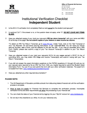2014-15 Independent Student Verification Form