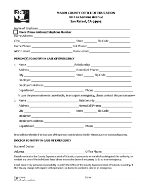 Marin County Employee Emergency Contact Form