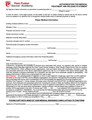 Authorization for Medical Treatment and Release Statement