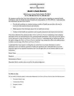 HIPAA Privacy Practices Acknowledgement Form