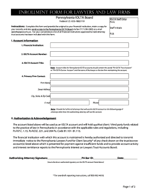 Pennsylvania IOLTA Account Enrollment Form