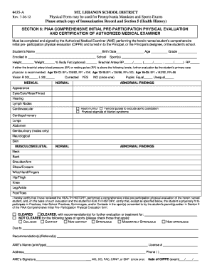 Pennsylvania Sports Physical Form