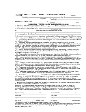 Maryland Petition for Expungement of Records