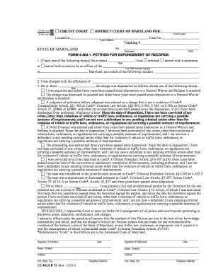Maryland Petition for Expungement of Records