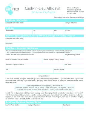 Cash-In-Lieu Affidavit for Sworn Employees